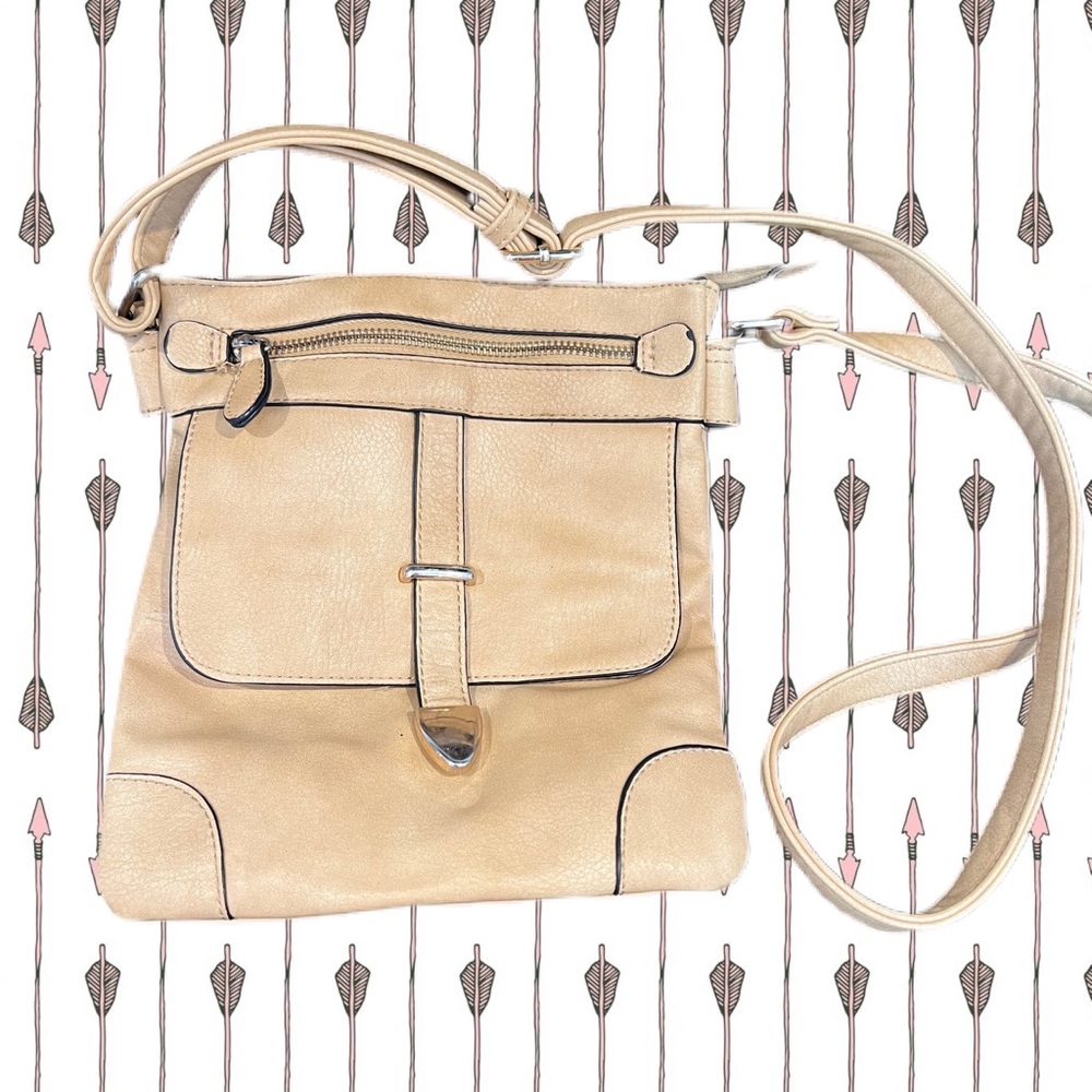 Khaki colored side messenger bag, crossbody , lightly used